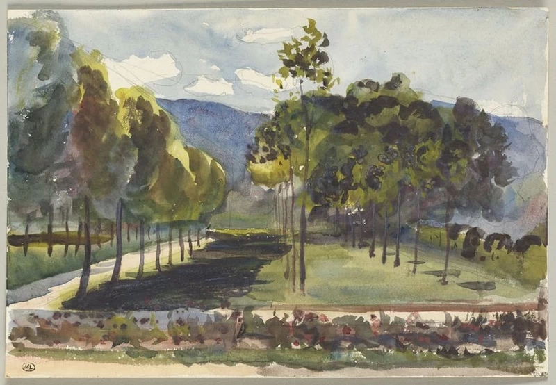 Giardino separato da un muro da un prato ombreggiato da alberi - Musée d'Orsay